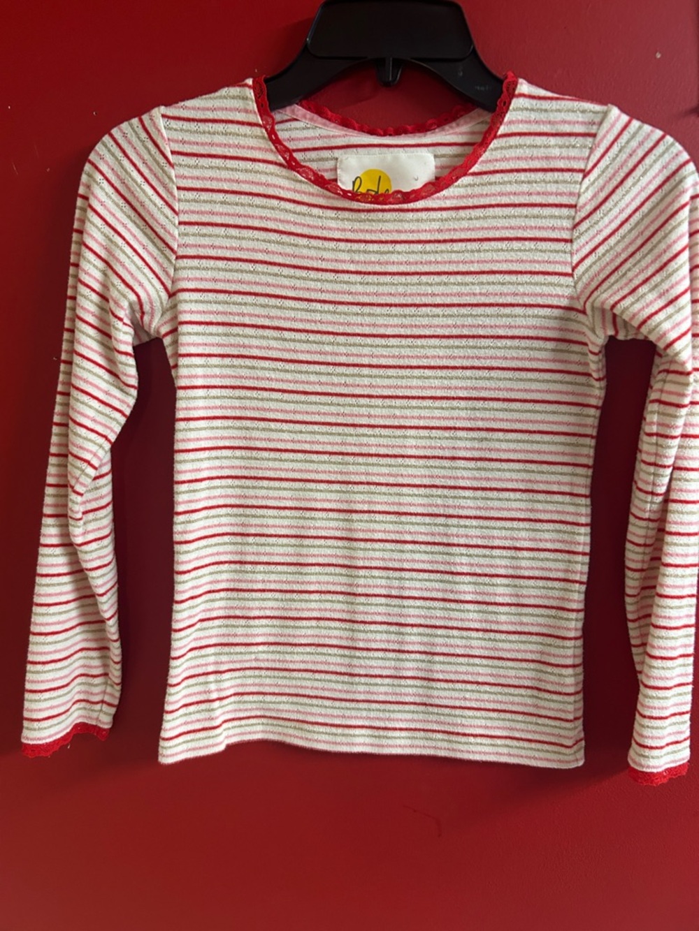 Boden Girls' Long Sleeve Stripe Tee - Red & White size 9-10